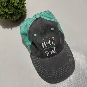 Baseball Cap Hat‎ Gray Teal It Is Well With My Soul Faith Christian Graphic